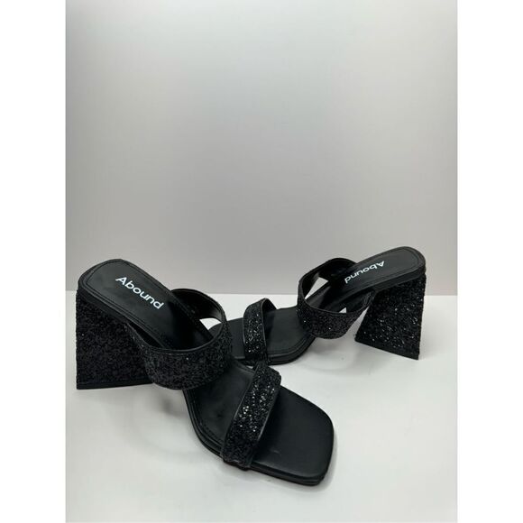 Abound Dress Sandals Size 7.5 Black Carina Glitter Slip On Open Square Toe Heels - Picture 4 of 8